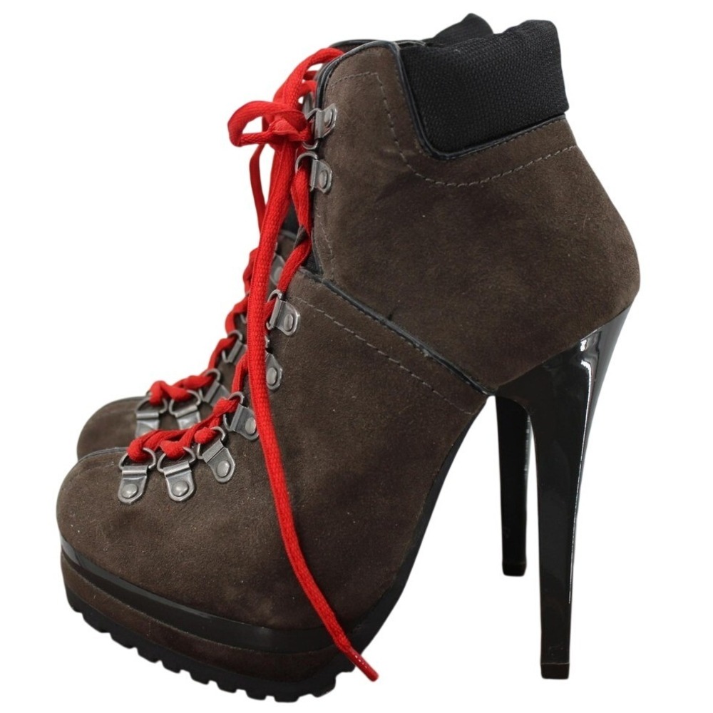 Xhilaration Solid Hiking Stiletto Boots 7 Brown Platform Red Lace Gorpcore Bratz